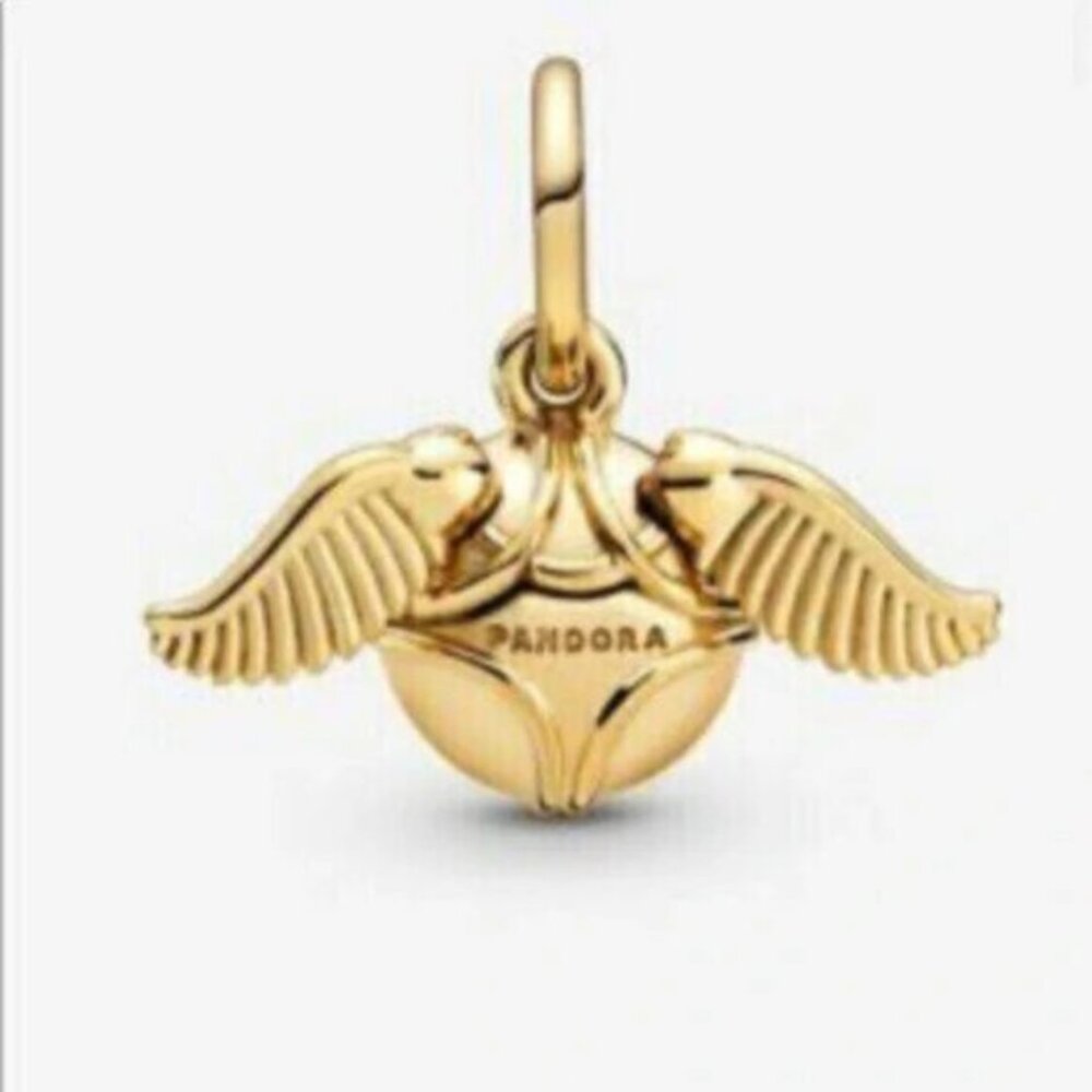 New Pandora Shine Gold Harry Potter Golden Snitch Wings Pendant Charm